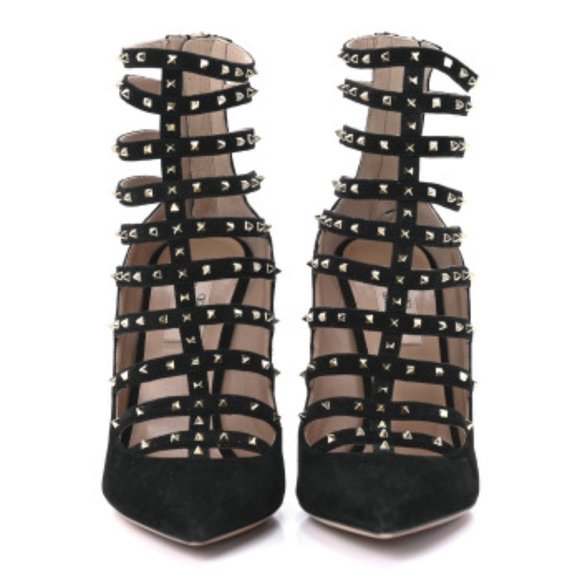 VALENTINO GARAVANI Suede Lovestud Caged 105mm Pumps 39 Black - Picture 1 of 4